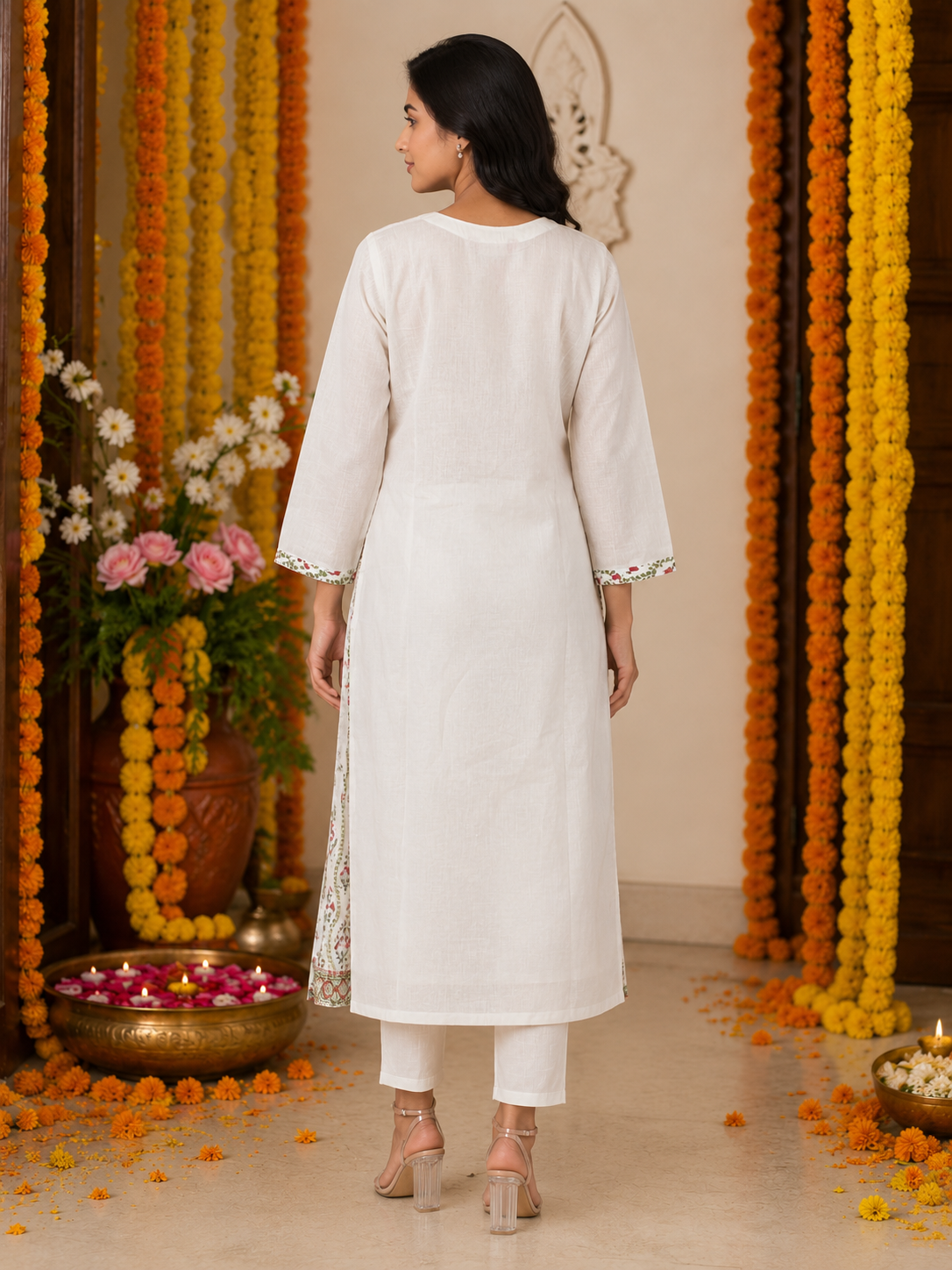 Schiffli Cotton Suit Pant Set with Dupatta, Premium Digital Floral Print - Image 3