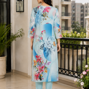 Rayon Print Suit Set with Stone work and Floral Digital Print - Thumbnail Image 3