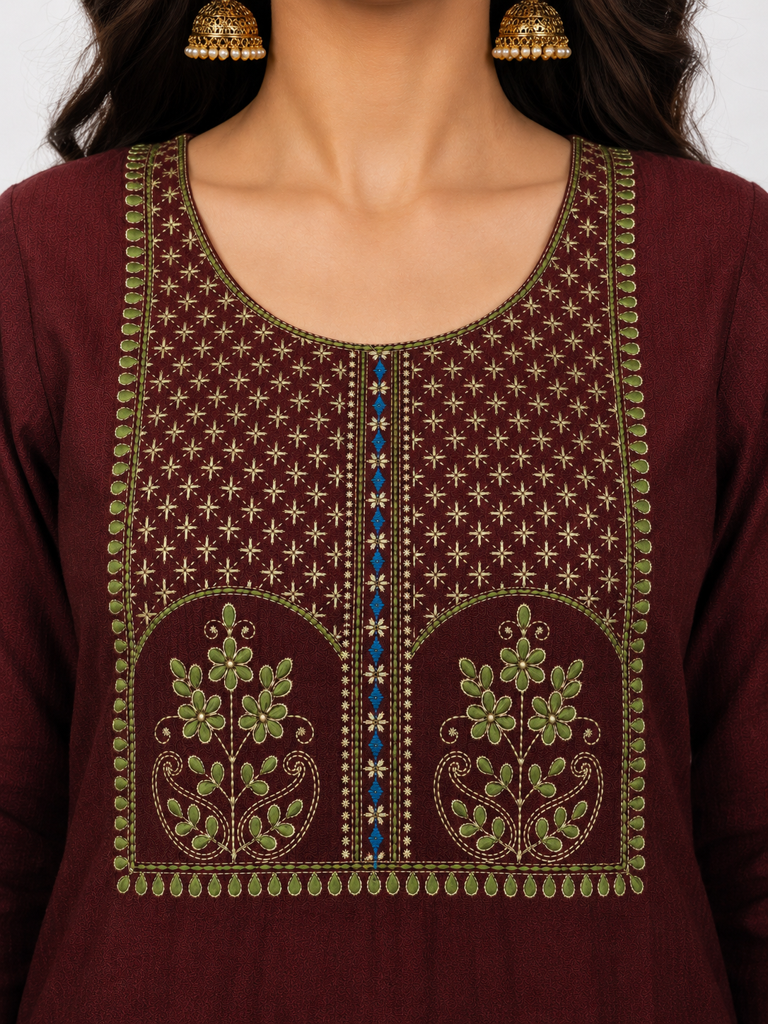 Maroon Embroidered Kurta Pant Set with Printed Dupatta - Image 4