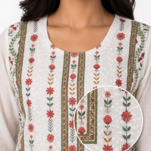 Schiffli Cotton Suit Pant Set with Dupatta, Premium Digital Floral Print - Thumbnail Image 4