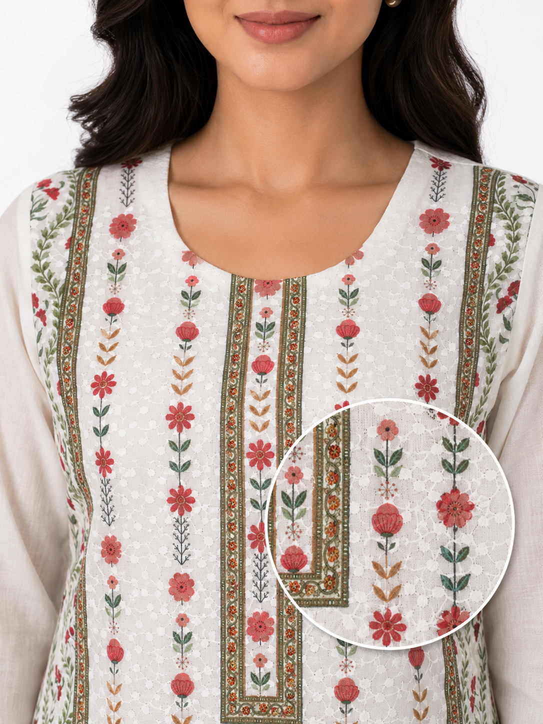 Schiffli Cotton Suit Pant Set with Dupatta, Premium Digital Floral Print - Image 4