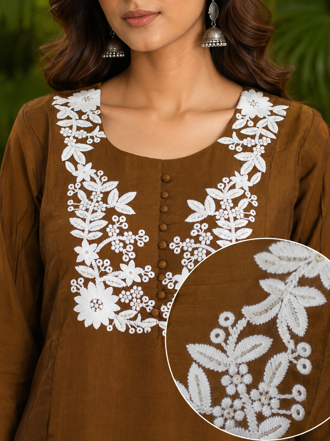 A-Line Mul Chanderi Embroidered Kurta Pant with Dupatta Set - Image 4