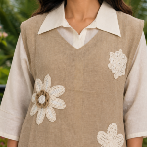 Khadi Co-Ord Set Tunic Jacket and Matching Pant with Cotton Shirt - Thumbnail Image 4