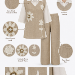 Khadi Co-Ord Set Tunic Jacket and Matching Pant with Cotton Shirt - Thumbnail Image 8