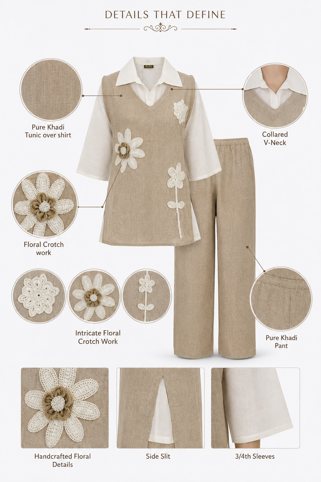 Khadi Co-Ord Set Tunic Jacket and Matching Pant with Cotton Shirt - Image 8