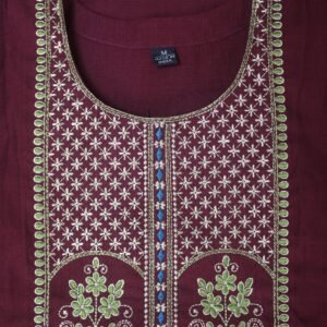 Maroon Embroidered Kurta Pant Set with Printed Dupatta - Thumbnail Image 5