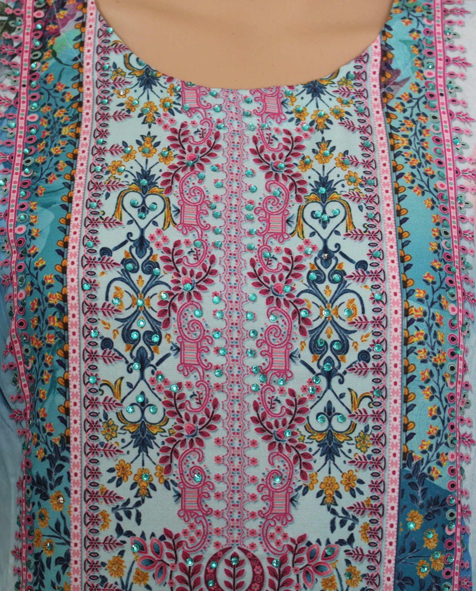 Rayon Print Suit Set with Stone work and Floral Digital Print - Image 4