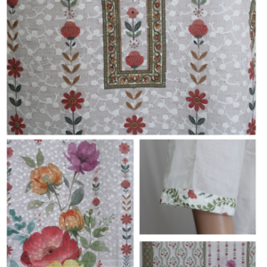 Schiffli Cotton Suit Pant Set with Dupatta, Premium Digital Floral Print - Thumbnail Image 7