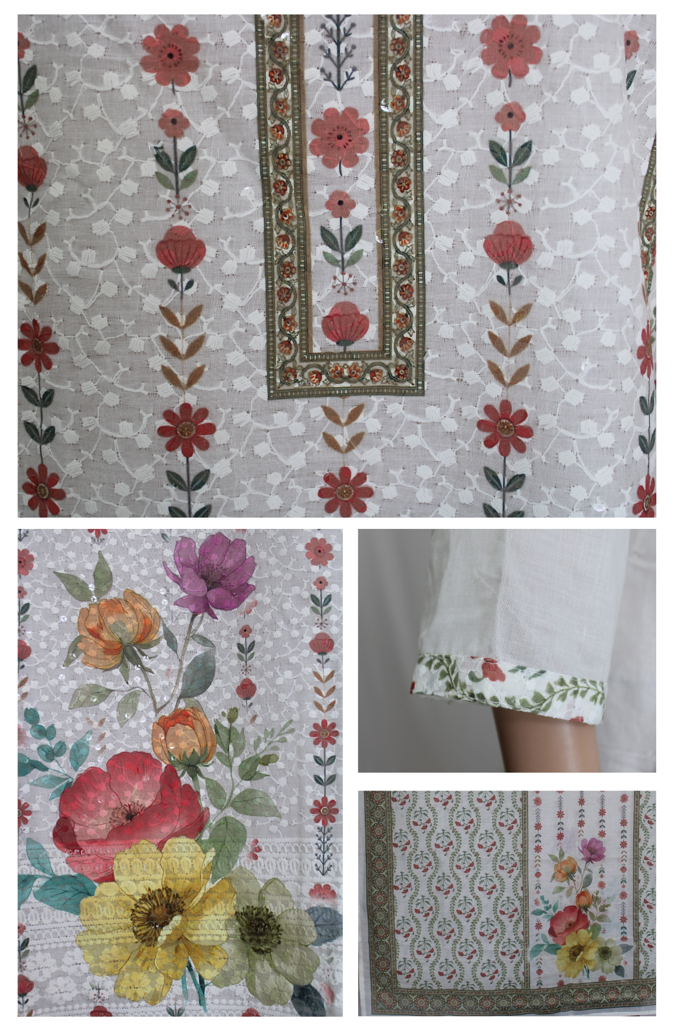 Schiffli Cotton Suit Pant Set with Dupatta, Premium Digital Floral Print - Image 7