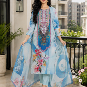 Rayon Print Suit Set with Stone work and Floral Digital Print