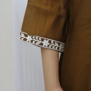 A-Line Mul Chanderi Embroidered Kurta Pant with Dupatta Set - Thumbnail Image 5