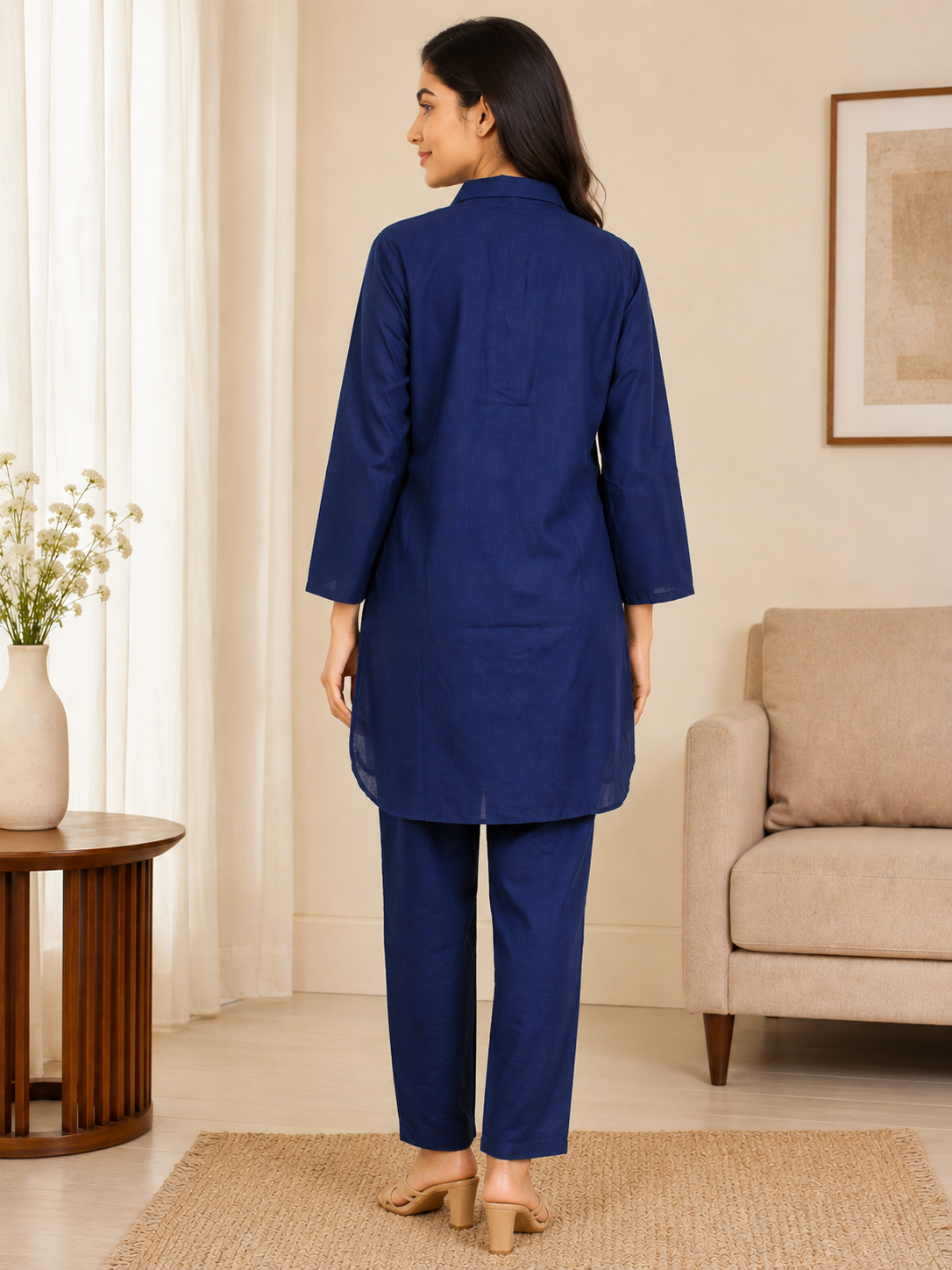 Navy Blue Cotton Co-ord Set - Image 3