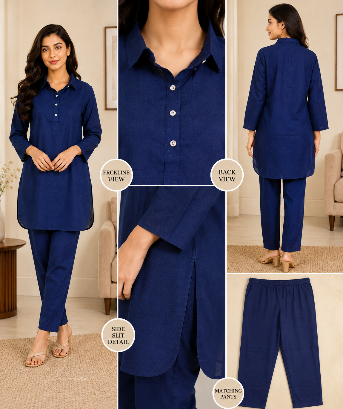 Navy Blue Cotton Co-ord Set - Image 5
