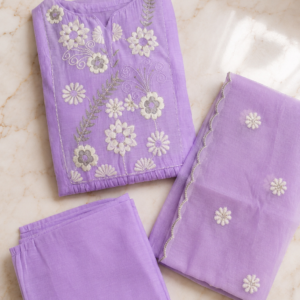 Chanderi Silk Anarkali Lavender Floral Embroidered Suit Set with Dupatta - Thumbnail Image 6