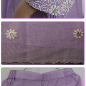Chanderi Silk Anarkali Lavender Floral Embroidered Suit Set with Dupatta - Thumbnail Image 8