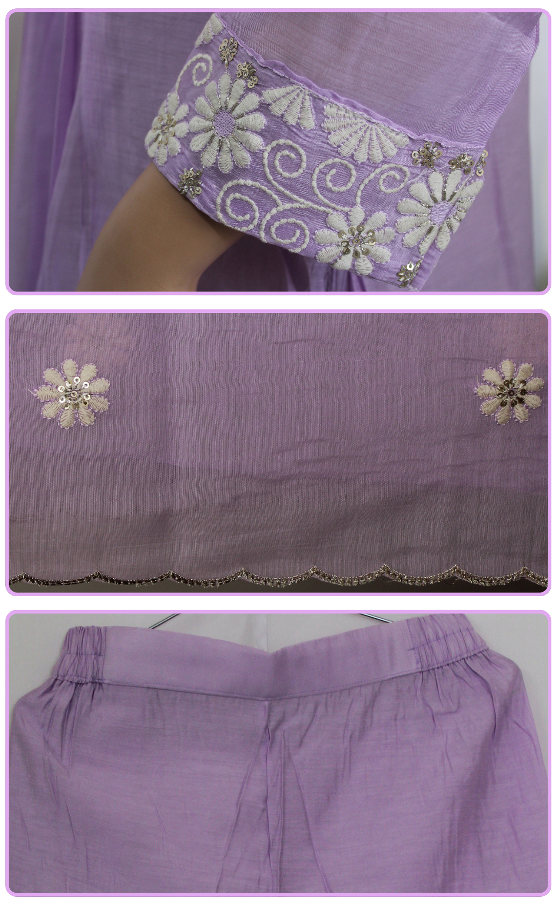 Chanderi Silk Anarkali Lavender Floral Embroidered Suit Set with Dupatta - Image 8