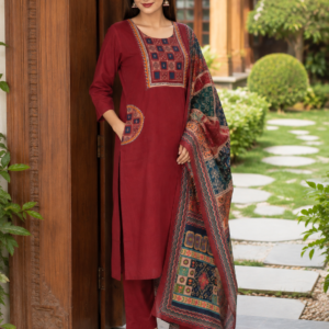 Mul Cotton Women Suit Pant Set with Dupatta Ajrakh Print