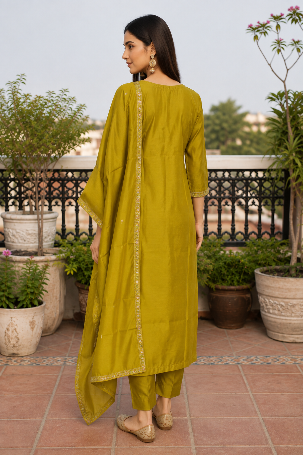 Women Muslin Kurta Pant Set with Dupatta | Beaded Embroidery Sequins Work - Image 2