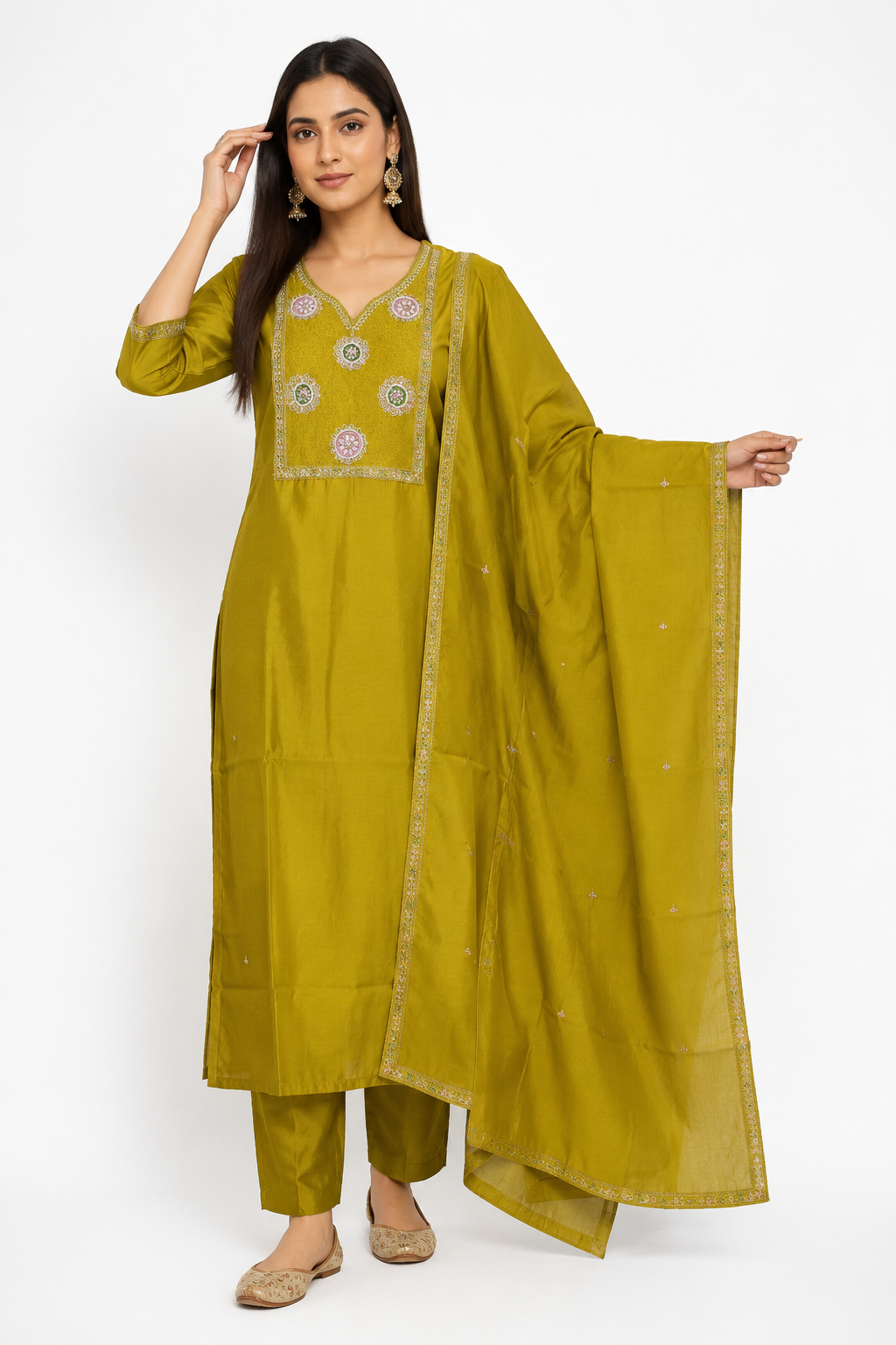 Women Muslin Kurta Pant Set with Dupatta | Beaded Embroidery Sequins Work - Image 5