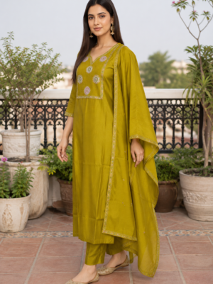 Women Muslin Kurta Pant Set with Dupatta | Beaded Embroidery Sequins Work
