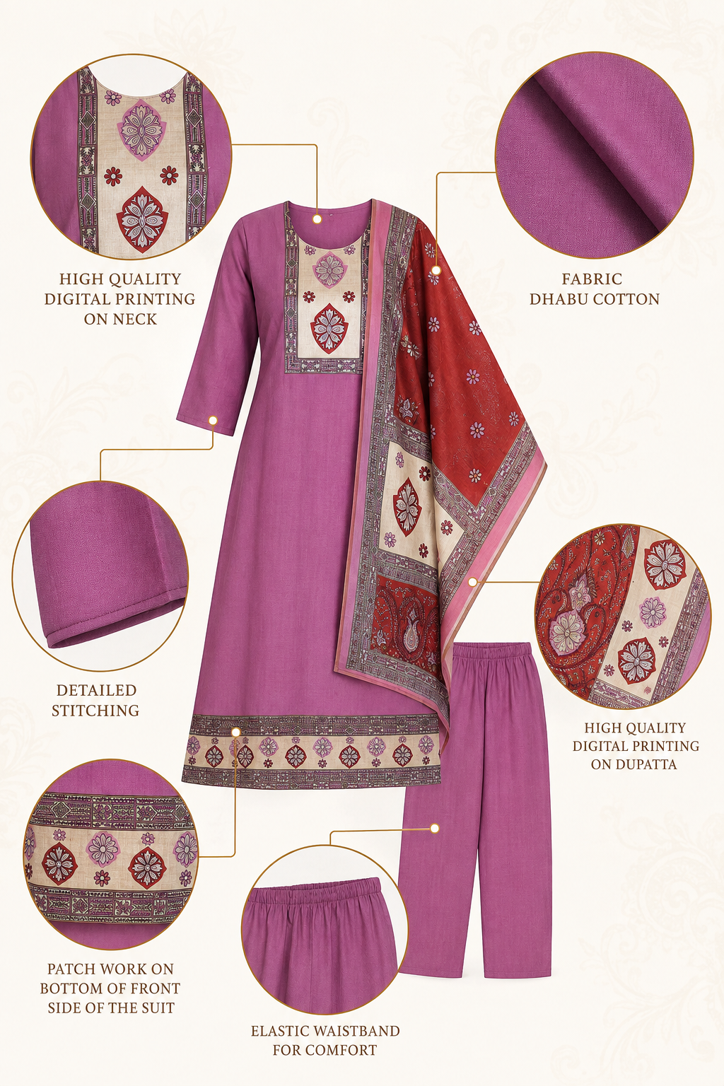 Vatican Cotton Pink Printed Salwar Suit with Matching Dupatta - Image 6