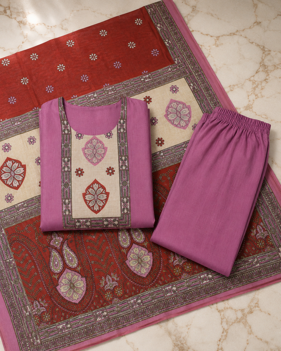 Vatican Cotton Pink Printed Salwar Suit with Matching Dupatta - Image 5
