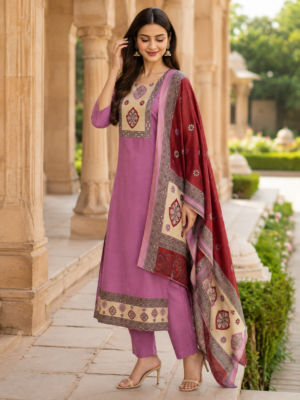 Vatican Cotton Pink Printed Salwar Suit with Matching Dupatta