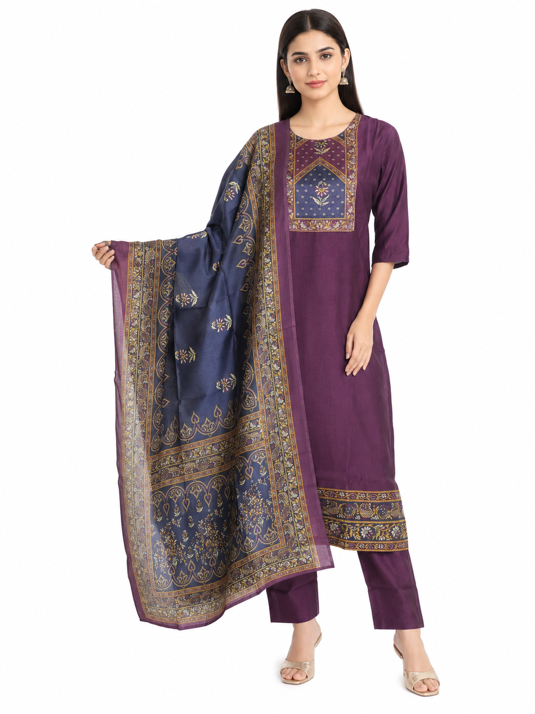 Vatican Cotton Printed Purple Navy Salwar Suit with Matching Dupatta - Image 4